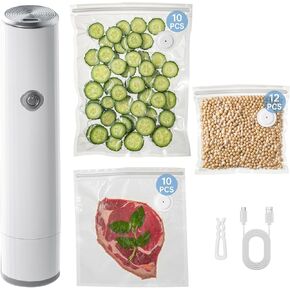 Vacuum Sealer, Handheld Vacuum Sealer for Food, Compact Vacuum Sealer Machine with 12 Reusable Vacuum Bags, Portable Cordless Vacuum Sealer Set for Travel, Fresh & Save Meal Prep Sous Vide