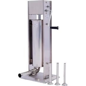 Stainless Steel Commercial Sausage Stuffer, Dual Speed Vertical Meat Maker with 4 Stuffing Tubes, Large Capacity 15LB/7L, Silver