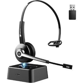 Earbay Trucker Bluetooth Headset, Wireless Headphones with Mic Mute & USB Dongle, Wireless Headset with Microphone Noise Canceling & Charing Base for Work/PC Computer/Phones/Office/Meeting