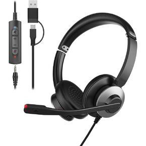 Earbay USB Headset with Microphone for PC, Headset with Mic, Computer Headset with Noise Canceling Microphone for Laptop, Wired Headphones with Mic for Work from Home/Call Center/Open Office