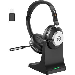 Wantek Wireless Headset with Mic- USB & Bluetooth Connectivity, 50-Hour Battery Life, AI Noise Cancelling Adjustable Microphone Charging Dock, Comfort Fit for Home/Office/Mobile Phone