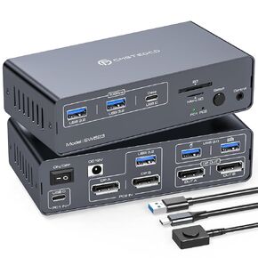 KVM Docking Station 4K120Hz USB C KVM Switch 2 Monitors 2 Computers Displayport Dual Monitor KVM-Switches for Laptop and Desktop Share 13-in-1 Dock