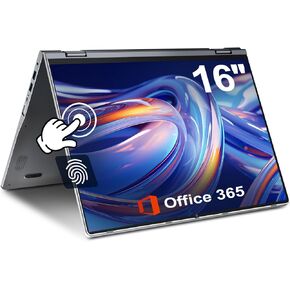 jumper 16 inch 2 in 1 Laptop, Convertible Laptop Computer with FHD 360 Degree Touchscreen, 128GB Storage, 4GB RAM, Backlit Keyboard, Fingerprint Reader, Celeron N5095, 53.2WH, WiFi, 1 Year Office 365