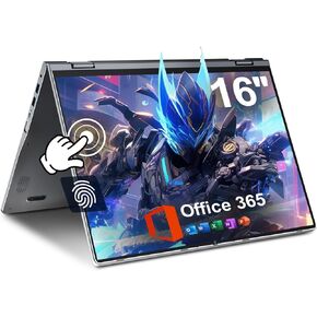 jumper 16 inch Convertible Laptop, 2 in 1 Laptop Computer with IPS FHD 360 Degree Touchscreen, 16GB DDR4 640GB Storage, Fingerprint Reader, WiFi 6, 53.2WH, Blacklit Keyboard, Type-C, 1 Year Office 365