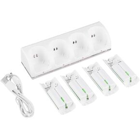 White 4 in 1 شاحن محطة شحن مع بطارية 4pcs 2800mAh ، مؤشر LED سهل الاستخدام للمواد البلاستيكية التصميم (2800mAh)