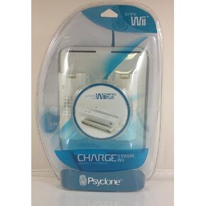 محطة شحن Psyclone Wii Psyclone مع بطاريتين - نمط الحد الأدنى ، محطة شحن Wii - اتصال Wii الخاص ، متوافق مع Nintendo Wii