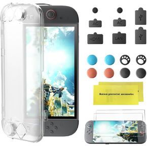 Protective Case Set for Switch 2, Slim Full Body Cover for Switch 2 with 2 Screen Protectors, Blue Light Filter, Waterproof, Anti-Fingerprint, Includes Dust Plugs,Thumb Grips