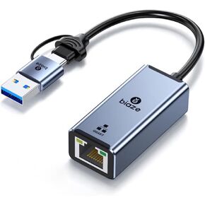 USB 3.1 USB/Type-C to RJ45 Dual-Port 1000 Megabit Wired Network Adapter, MAC/Windows/Linux/Android Compatible, External Ethernet Converter for Laptops, Desktops, Cell Phones (1Gbps)