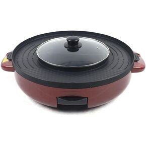 Hot Pot with Grill, 2000W 2 in 1 Electric Hot Pot Grill Cooker with Dual Temperature Control for 1-8 People, Multi-function Smokeless Shabu BBQ Grill for Simmer, Boil, Fry, Roast