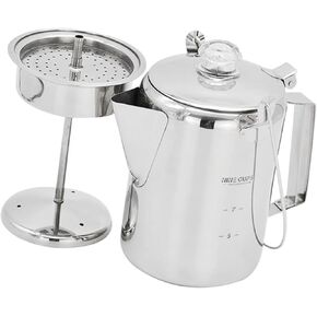 9 Cup Stainless Steel Percolator with Clear Knob Corrosions Hinged Lid Coffee Maker Quick Heating Coffee Pots