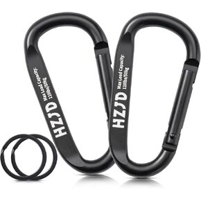 HZJD Carabiner Caribeaner Clip, 110lbs, 3" Aluminum Heavy Duty Black(2PCS)