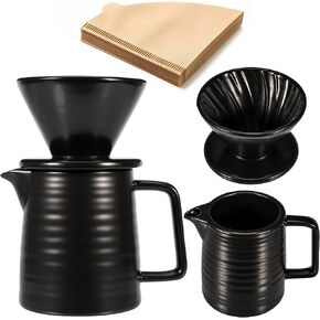 Pour Over Coffee Maker, 17oz Pour Over Coffee Dripper Ceramic Retain Heat with 50PCS Paper Coffee Filter for Father's Day Christmas, Reusable Drip Coffee Maker for Café Restaurant Home Camping