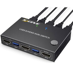KVM Switch 2 Monitors 2 Computers 4K@144Hz, Displayport KVM Switch Dual Monitor for 2 Computer Share 2 Monitor and 4 USB 3.0 Devices, with Wired Remote
