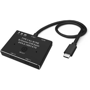 مفتاح USB C ، فيديو USB-C Switcher 8K@60 هرتز 1 في 2 Out/2 في 1 مع شحن 100 واط ونقل البيانات 10 جيجابت في الثانية ، وشملت 5 فولت محول الطاقة ، ملاحظة: واجهة Thunderbolt غير متوافقة