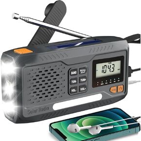 Emergency Weather Radio, Solar Hand Crank Radio with AM/FM/NOAA, 7400mWh Radios Flashlight Cell Phone Charger with Digital Display & Headphone Jack, SOS Alarm, Battery Compartment for Indoor/Outdoor