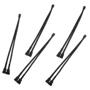 Fan Power Adapter Cable Splitter Set of 5 | 3pin Male to Female | Black Braided Sleeve for Motherboard & CPU Cooling Fans