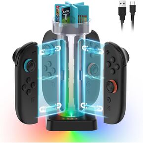 Switch 2 Charging Dock with 6 Game Cards Storage, Full-Tower RGB Lighting Magnetic Fast Charging Switch 2 Accessories Charger Station with USB-C Cable for Joycon 2, Transparent