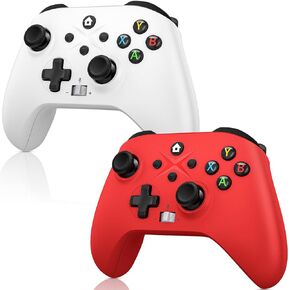 2 Pack for Xbox Controller, Compatible with Xbox Series X|S, Xbox One X|S, PC, Wireless Controller with Dual Vibration/3.5mm Audio Jack/Macro/Turbo, with 2.4GHz Adapter White+Red Need to Upgrade