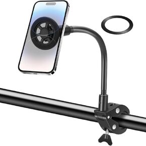 EEEKit Gooseneck Bike Phone Holder, Magnetic Motorcycle Handlebar Phone Mount for iPhone Magsafe and All Smartphones, for Stationary Exercise Bike Treadmill