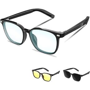 Magnetic Smart Glasses Bluetooth Audio Sunglasses for Men Women with Interchangeable Lenses (Anti-Blue Light/Sunglasses/Night Vision) Open Ear Music &HD Calling, Remote Photography