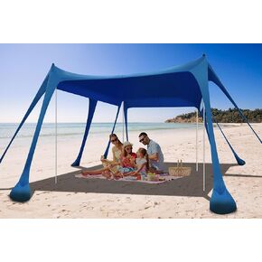 Beach Tent Sun Shelter, Camping Sun Shelter 10 x 13FT with 10 Sandbags, Sand Shovel, Ground Pegs, Stability Poles, Beach Canopy Tent Sun Shade UPF50+ Protection for Camping, Fishing, Backyard