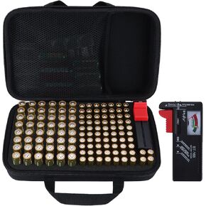 Battery Organizer Storage Case with Tester, Stores & Protects 74*AAA and 48*AA Exceed 122 Batteries (Batteries are Not Included)