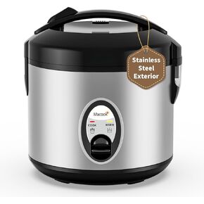 Stainless Steel Rice Cooker with Steamer, 4-Cup Uncooked (1.0L)/8-Cup Cooked, Electric Grain & Vegetable Cooker, Auto Keep Warm for Oatmeal, Soups & Multicooking