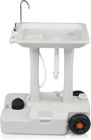VINGLI 30L Upgraded Portable Sink| Rolling Hand Wash Basin Stand with Towel Holder & Soap Dispenser & Wheels, Perfect for Garden/Camping/Outdoor Events/Gatherings/Worksite/RV/Indoor, White in Saudi Arabia