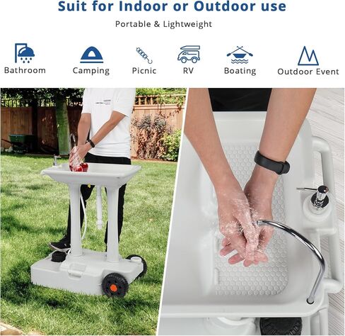 VINGLI 30L Upgraded Portable Sink| Rolling Hand Wash Basin Stand with Towel Holder & Soap Dispenser & Wheels, Perfect for Garden/Camping/Outdoor Events/Gatherings/Worksite/RV/Indoor, White in Saudi Arabia