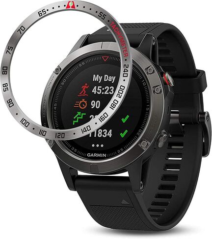 حلقة إطار من الفولاذ المقاوم للصدأ BaiHui متوافقة مع Garmin Fenix ​​5/5 Plus غطاء لاصق بحلقة إطار مضاد للخدش والاصطدام لملحقات ساعة Garmin (أسود - غير مناسب Fenix ​​5X / 5S) in Kuwait