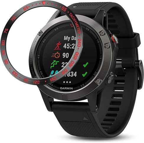 حلقة إطار من الفولاذ المقاوم للصدأ BaiHui متوافقة مع Garmin Fenix ​​5/5 Plus غطاء لاصق بحلقة إطار مضاد للخدش والاصطدام لملحقات ساعة Garmin (أسود - غير مناسب Fenix ​​5X / 5S) in Kuwait