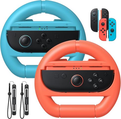 FASTSNAIL [Switch 1/2 Compatible] Steering Wheels for Nintendo Switch 2/1/OLED for Joy-Con 2, Racing Wheels for Mario Kart World/8 Deluxe Gaming, Universal Joypad Wheels 2 Pack (Black,Black) in Saudi Arabia