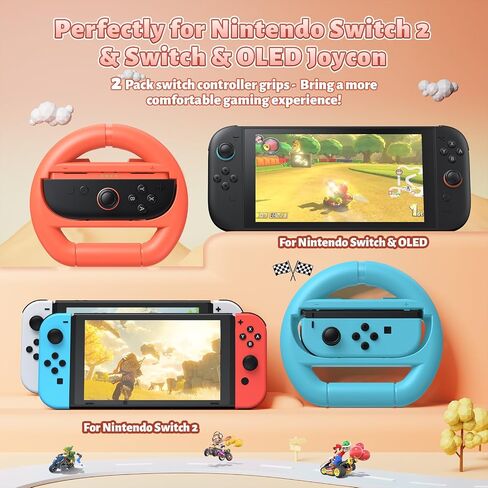 FASTSNAIL [Switch 1/2 Compatible] Steering Wheels for Nintendo Switch 2/1/OLED for Joy-Con 2, Racing Wheels for Mario Kart World/8 Deluxe Gaming, Universal Joypad Wheels 2 Pack (Black,Black) in Saudi Arabia