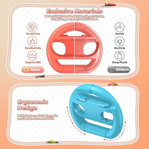 FASTSNAIL [Switch 1/2 Compatible] Steering Wheels for Nintendo Switch 2/1/OLED for Joy-Con 2, Racing Wheels for Mario Kart World/8 Deluxe Gaming, Universal Joypad Wheels 2 Pack (Black,Black) in Saudi Arabia