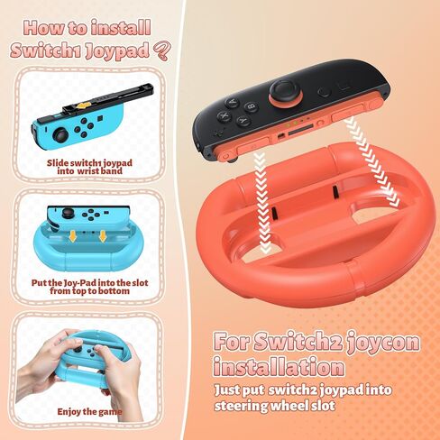 FASTSNAIL [Switch 1/2 Compatible] Steering Wheels for Nintendo Switch 2/1/OLED for Joy-Con 2, Racing Wheels for Mario Kart World/8 Deluxe Gaming, Universal Joypad Wheels 2 Pack (Black,Black) in Saudi Arabia