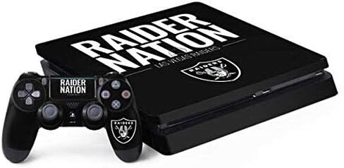 Skinit Decal Gaming Skin Compatible with PS4 Slim Bundle - Officially Licensed NFL Las Vegas Raiders Design in Saudi Arabia