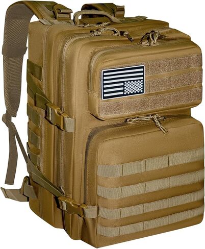 Military Tactical Backpack for Men and Women Molle 45L Large Army 3 Days Assault Pack Bug Out Bag Water Resistant and Heavy Duty Hiking Camping Treeking Rucksack -Tan in Kuwait