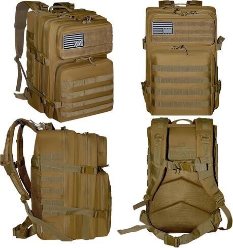 Military Tactical Backpack for Men and Women Molle 45L Large Army 3 Days Assault Pack Bug Out Bag Water Resistant and Heavy Duty Hiking Camping Treeking Rucksack -Tan in Kuwait