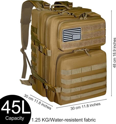 Military Tactical Backpack for Men and Women Molle 45L Large Army 3 Days Assault Pack Bug Out Bag Water Resistant and Heavy Duty Hiking Camping Treeking Rucksack -Tan in Kuwait