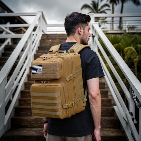 Military Tactical Backpack for Men and Women Molle 45L Large Army 3 Days Assault Pack Bug Out Bag Water Resistant and Heavy Duty Hiking Camping Treeking Rucksack -Tan in Kuwait