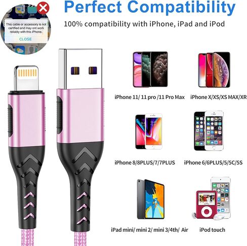Durcord Compatible with iPhone Charger[MFi Certified], 3Pack 6FT Lightning to USB Charging Cable, Compatible with iPhone Charging Cable Cord Compatible iPhone 13/12/11 Pro Max Xs X XR 8 7 iPad iPod in Saudi Arabia