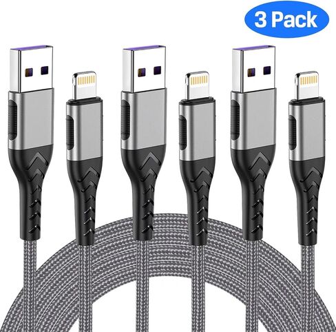 Durcord متوافق مع شاحن iPhone [معتمد من MFi]، 3 عبوات من كابل شحن Lightning إلى USB بطول 6 أقدام، متوافق مع سلك كابل شحن iPhone متوافق مع iPhone 13/12/11 Pro Max Xs X XR 8 7 iPad iPod in Kuwait