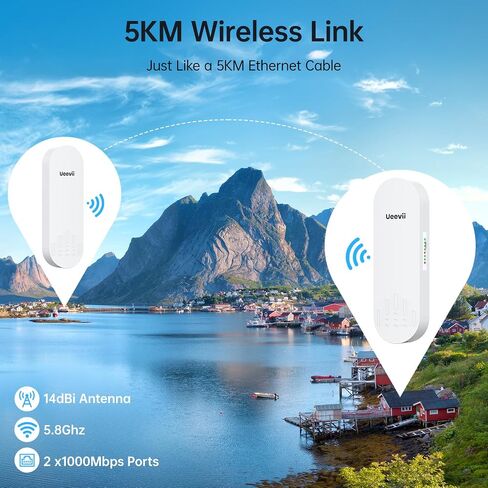 UeeVii Dual-Band Wireless Bridge Router: 2.4G 5.8G WiFi Bridge and WiFi Router Kit, Point-to-Point Wireless Transmission Network to Barn Shop (CPE5824WR) in Kuwait