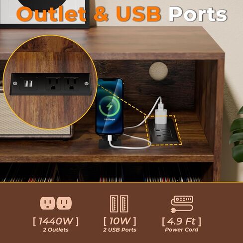 Large Black Record Player Stand with Magnetic Door,350 Vinyl Record Storage Cabinet, Record Player Table with Power Outlet & LED Light,Turntable Stand with Wood Legs for Living Room,Office in Saudi Arabia