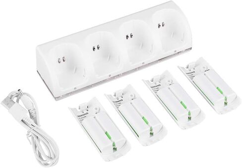 White 4 in 1 شاحن محطة شحن مع بطارية 4pcs 2800mAh ، مؤشر LED سهل الاستخدام للمواد البلاستيكية التصميم (2800mAh) in Kuwait