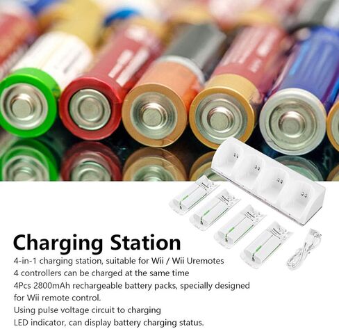 White 4 in 1 شاحن محطة شحن مع بطارية 4pcs 2800mAh ، مؤشر LED سهل الاستخدام للمواد البلاستيكية التصميم (2800mAh) in Kuwait