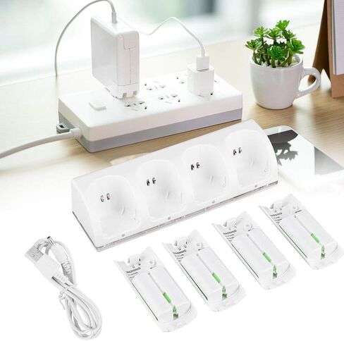 White 4 in 1 شاحن محطة شحن مع بطارية 4pcs 2800mAh ، مؤشر LED سهل الاستخدام للمواد البلاستيكية التصميم (2800mAh) in Kuwait