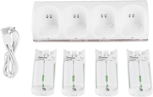 White 4 in 1 شاحن محطة شحن مع بطارية 4pcs 2800mAh ، مؤشر LED سهل الاستخدام للمواد البلاستيكية التصميم (2800mAh) in Kuwait