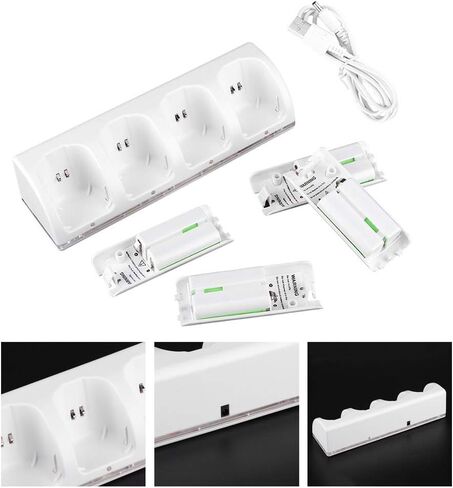 White 4 in 1 شاحن محطة شحن مع بطارية 4pcs 2800mAh ، مؤشر LED سهل الاستخدام للمواد البلاستيكية التصميم (2800mAh) in Kuwait