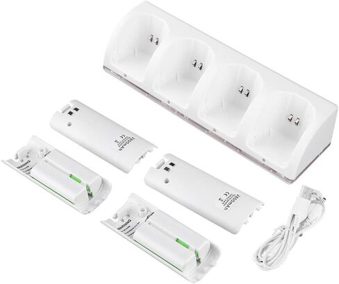White 4 in 1 شاحن محطة شحن مع بطارية 4pcs 2800mAh ، مؤشر LED سهل الاستخدام للمواد البلاستيكية التصميم (2800mAh) in Kuwait